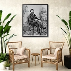 «Don Pedro II, Emperor of Brazil, 1855-65» в интерьере комнаты в стиле ретро с плетеными креслами