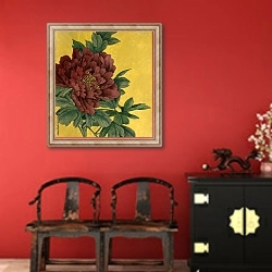 «Красный пион на золотом фоне» в интерьере в этническом стиле