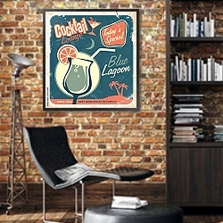 «Рекламный ретро-дизайн для коктейль-бара» в интерьере кабинета в стиле лофт с кирпичными стенами