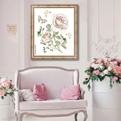 «Белые розы с бабочками» в интерьере гостиной в стиле прованс над диваном
