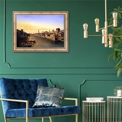 «Флоренция, вид на реку Арно» в интерьере в классическом стиле с зеленой стеной