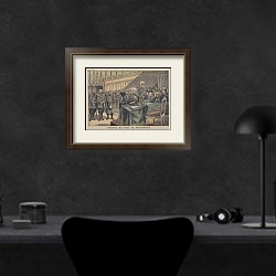 «Epilogue of the Siege of Port Arthur» в интерьере кабинета в черных цветах над столом