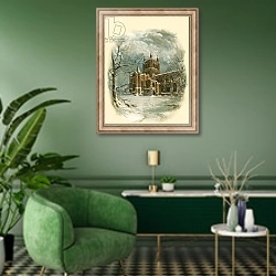 «Hereford Cathedral, North West» в интерьере гостиной в зеленых тонах