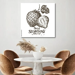 «Иллюстрация со сладкой клубникой» в интерьере кухни над кофейным столиком