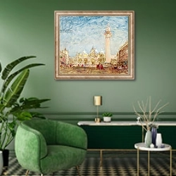 «Saint Mark's Square in Venice» в интерьере гостиной в зеленых тонах