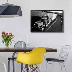 «История в черно-белых фото 55» в интерьере столовой в скандинавском стиле с яркими деталями