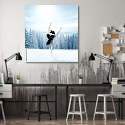 «Изящная балерина на фоне зимнего леса» в интерьере офиса в стиле лофт