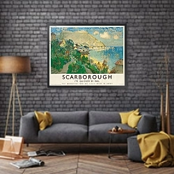 «An advertising poster for Scarborough» в интерьере в стиле лофт над диваном
