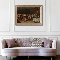 «An Interior Scene with Elegant Figures at a Wedding» в интерьере гостиной в классическом стиле над диваном