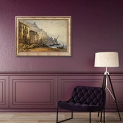 «Amalfi from the Shore - A Summer's Morning, 1887» в интерьере в классическом стиле в фиолетовых тонах
