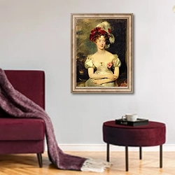 «Marie-Caroline de Bourbon Duchesse de Berry, c.1825» в интерьере гостиной в бордовых тонах