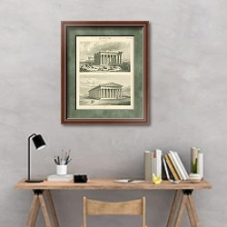 «Архитектура. Храм Парфенон в Афинах» в интерьере кабинета с серыми стенами над столом