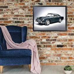 «Aston Martin DB5 Vantage '1964–65» в интерьере в стиле лофт с кирпичной стеной и синим креслом