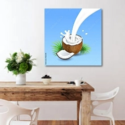 «Кокос с молоком» в интерьере кухни с деревянным столом