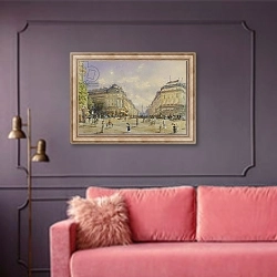 «La Rue de la Paix, Paris, 1886» в интерьере гостиной с розовым диваном