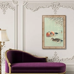 «Mandarin ducks» в интерьере в классическом стиле над банкеткой