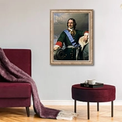 «Peter I the Great 1838» в интерьере гостиной в бордовых тонах