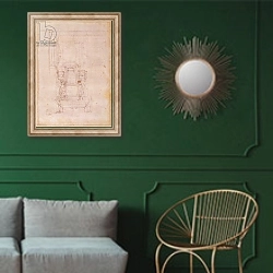 «Preparatory drawing for the tomb of Pope Julius II» в интерьере классической гостиной с зеленой стеной над диваном