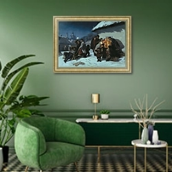 «Колядки в Малороссии. 1864» в интерьере гостиной в зеленых тонах