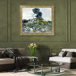 «Скалы с дубом, 1888» в интерьере гостиной в оливковых тонах