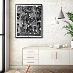«История в черно-белых фото 1313» в интерьере комнаты в скандинавском стиле над тумбой