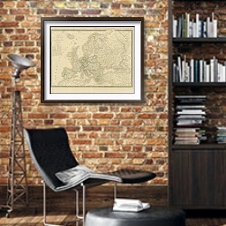 «Карта: Европа 4» в интерьере кабинета в стиле лофт с кирпичными стенами