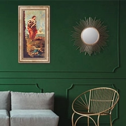 «Аллегория надежды» в интерьере классической гостиной с зеленой стеной над диваном