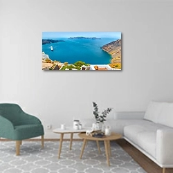 «Греция. Санторини. Панорама 2» в интерьере современной гостиной в светлых тонах