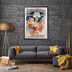 «Poster advertising 'Saxoleine', safety lamp oil, 1901» в интерьере в стиле лофт над диваном