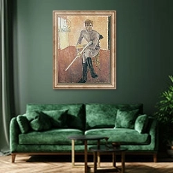 «Man with a Gun, 20th century» в интерьере зеленой гостиной над диваном