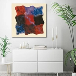«Abstraktion In Rot, Blau Und Violett» в интерьере светлой минималистичной гостиной над комодом
