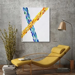 «Абстрактная картина #56» в интерьере в стиле лофт с желтым креслом
