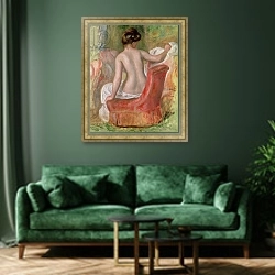 «Nude in an Armchair, 1900» в интерьере зеленой гостиной над диваном