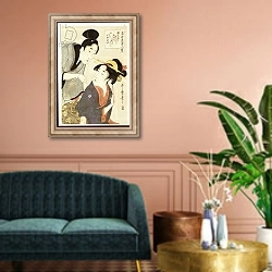 «A double half-length portrait of a beauty and her admirer» в интерьере классической гостиной над диваном