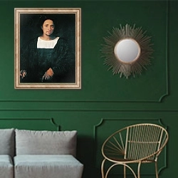 «Man with a Glove, 1517-20» в интерьере классической гостиной с зеленой стеной над диваном