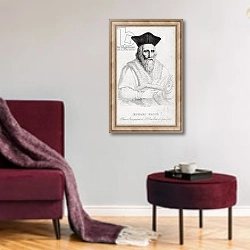 «Edward Kelly, engraved by Richard Cooper» в интерьере гостиной в бордовых тонах