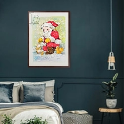 «Father Christmas with Animals» в интерьере классической спальни с темными стенами