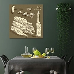 «Винная коллекция №5» в интерьере столовой в зеленых тонах