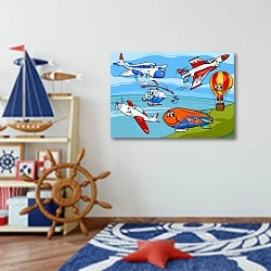 «Различные виды транспорта» в интерьере детской комнаты для мальчика в морской тематике