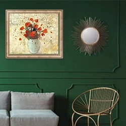 «Vase of Poppies; Vase de Coquelicots, 1905-09» в интерьере классической гостиной с зеленой стеной над диваном