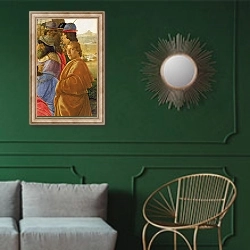 «Detail of the Adoration of the Magi» в интерьере классической гостиной с зеленой стеной над диваном