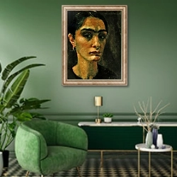 «Self portrait 3» в интерьере гостиной в зеленых тонах