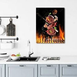 «Летающее сырое мясо из говядины над огнем» в интерьере кухни над мойкой