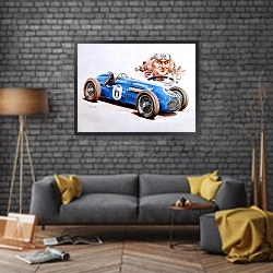 «Автомобили в искусстве 3» в интерьере в стиле лофт над диваном