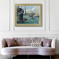 «Rouen Port,» в интерьере гостиной в классическом стиле над диваном
