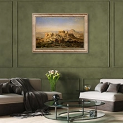 «Акрополь» в интерьере гостиной в оливковых тонах