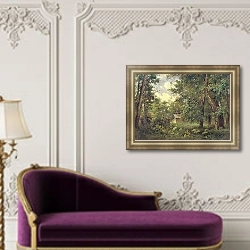 «Летний пейзаж 7» в интерьере в классическом стиле с зеленой стеной