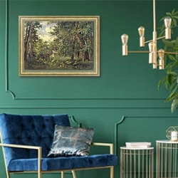«Летний пейзаж 7» в интерьере в классическом стиле с зеленой стеной