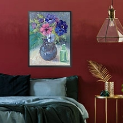 «Anemones 3» в интерьере гостиной с розовым диваном