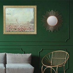«Landscape, 1874» в интерьере классической гостиной с зеленой стеной над диваном